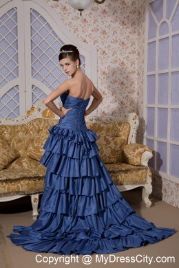 Royal Blue Sweetheart Beading High-low Prom Evening Dress