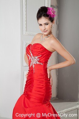 Hot Red Sweetheart Mermaid Beading Prom Dress for Ladies