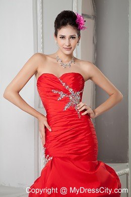 Hot Red Sweetheart Mermaid Beading Prom Dress for Ladies