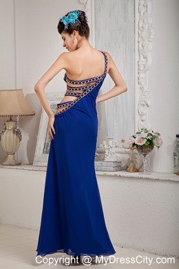 Royal Blue One Shoulder Prom Gown with Cutout Back