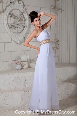 Empire White Beaded Prom Maxi Dress with Single Shoulder