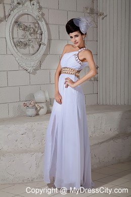 Empire White Beaded Prom Maxi Dress with Single Shoulder