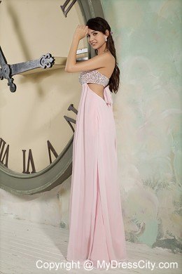 Baby Pink Strapless Beaded Prom Dress with Cutout Back