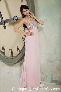 Baby Pink Strapless Beaded Prom Dress with Cutout Back