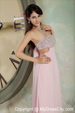 Baby Pink Strapless Beaded Prom Dress with Cutout Back