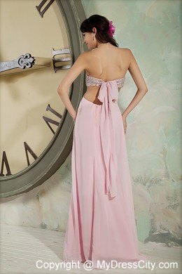 Baby Pink Strapless Beaded Prom Dress with Cutout Back