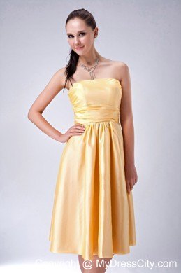 Satin Gold Ruched Prom Homecoming Dress with Big Bow on Back