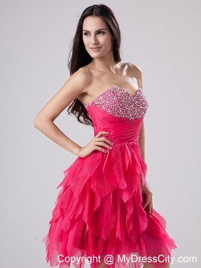 Ruffled Beading Sweetheart Coral Red Homecoming Cocktail Dress