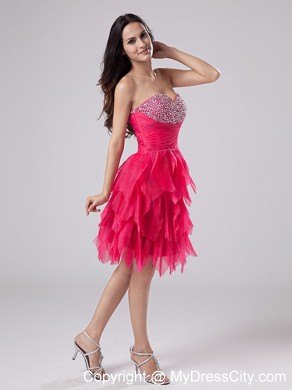 Ruffled Beading Sweetheart Coral Red Homecoming Cocktail Dress