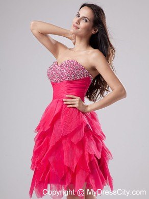 Ruffled Beading Sweetheart Coral Red Homecoming Cocktail Dress