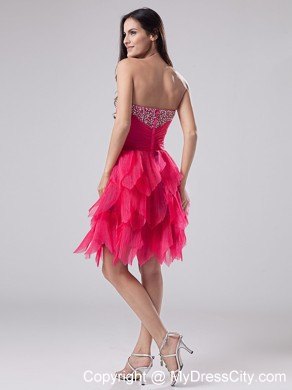 Ruffled Beading Sweetheart Coral Red Homecoming Cocktail Dress