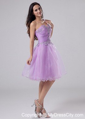 Appliques One Shoulder Lavender Prom Homecoming Dress Ruched