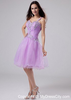 Appliques One Shoulder Lavender Prom Homecoming Dress Ruched