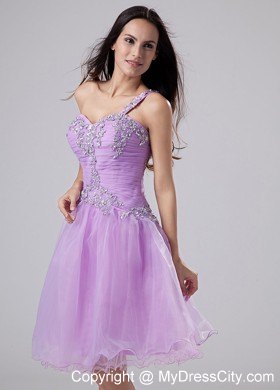 Appliques One Shoulder Lavender Prom Homecoming Dress Ruched