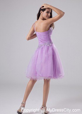 Appliques One Shoulder Lavender Prom Homecoming Dress Ruched