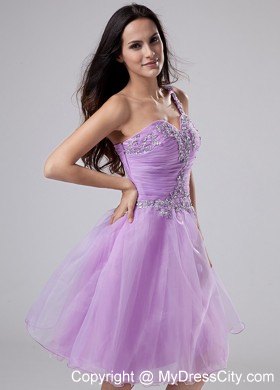 Appliques One Shoulder Lavender Prom Homecoming Dress Ruched