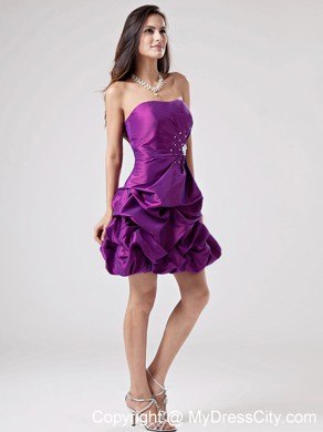 Eggplant Purple Beaded Ruching Taffeta Prom Homecoming Dresses