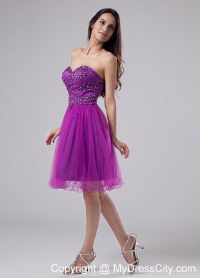 2013 Fuchsia Homecoming Dress Beaded Organza with the Back Out