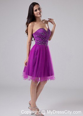 2013 Fuchsia Homecoming Dress Beaded Organza with the Back Out