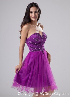 2013 Fuchsia Homecoming Dress Beaded Organza with the Back Out