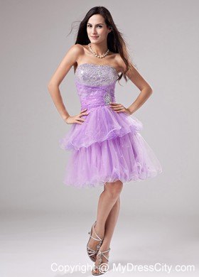 Lavender Homecoming Prom Dress Beading Ruched Layered Organza