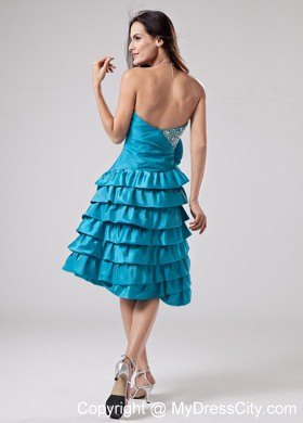 Ruffled Layeres Teal Prom Homecoming Dresses Hand Made Flower