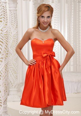 Orange Red Homecoming Dresses 2013 Taffeta Beaded with Bowknot