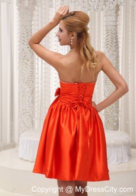 Orange Red Homecoming Dresses 2013 Taffeta Beaded with Bowknot