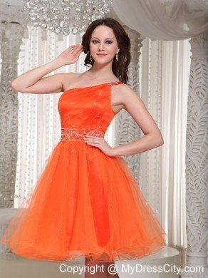 Organza Orange Beaded One Shoulder Short Homecoming Prom Dress