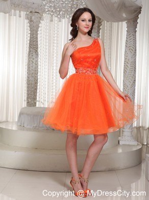 Organza Orange Beaded One Shoulder Short Homecoming Prom Dress