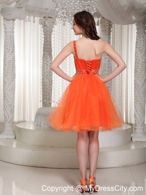 Organza Orange Beaded One Shoulder Short Homecoming Prom Dress