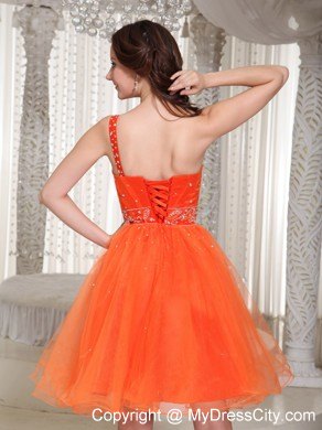 Organza Orange Beaded One Shoulder Short Homecoming Prom Dress