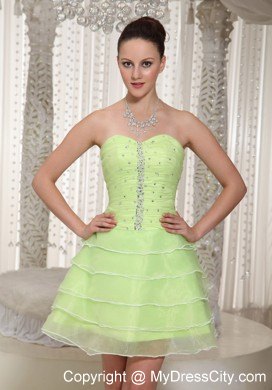 Yellow Green Layered Corset Back Prom Homecoming Dress Beading