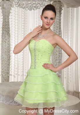 Yellow Green Layered Corset Back Prom Homecoming Dress Beading