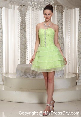 Yellow Green Layered Corset Back Prom Homecoming Dress Beading