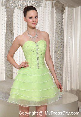 Yellow Green Layered Corset Back Prom Homecoming Dress Beading