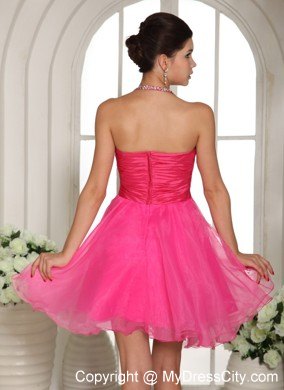 Beaded Halter Hot Pink Homecoming Prom Dresses with Cool Back