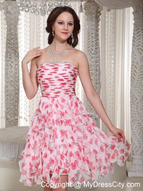 Printing Colorful Layers Beading Ruched Prom Homecoming Dress