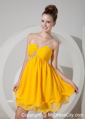 Appliques One Shoulder Yellow Chiffon Beading Homecoming Dress