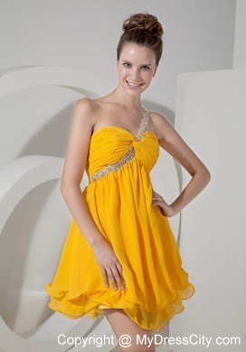 Appliques One Shoulder Yellow Chiffon Beading Homecoming Dress