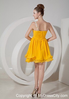 Appliques One Shoulder Yellow Chiffon Beading Homecoming Dress