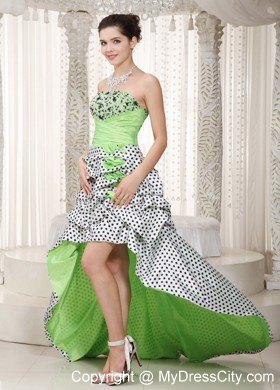 Spring Green Polka Dot High-low Homecoming Prom Dress Beading