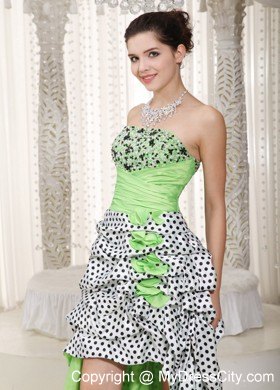 Spring Green Polka Dot High-low Homecoming Prom Dress Beading