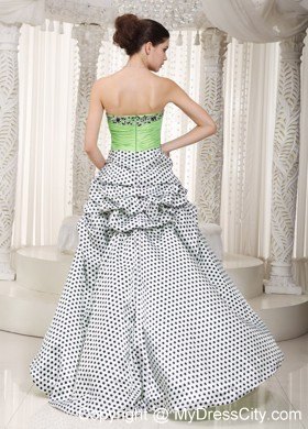 Spring Green Polka Dot High-low Homecoming Prom Dress Beading