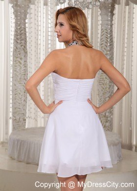 Printing White Halter Chiffon Beaded Cocktail Homecoming Dress