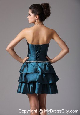 Ruffled Layers Blue Homecoming Cocktail Dresses Bow Beading