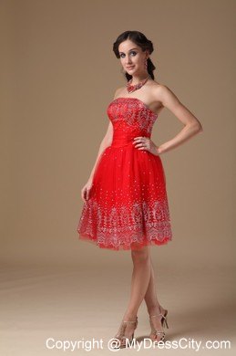 Embroidery Red Short Prom Homecoming Dress with Lace Up Back