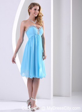 Aqua Blue Chiffon Sweetheart Beaded Prom Homecoming Dresses