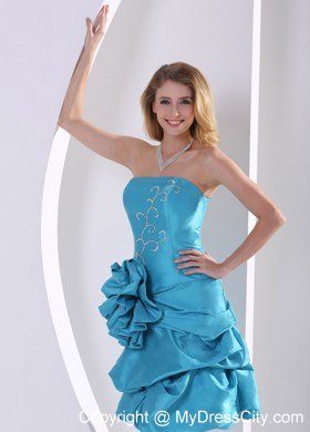 Hand Made Flower Turquoise Homecoming Dresses with Appliques