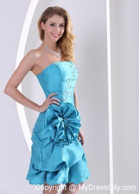 Hand Made Flower Turquoise Homecoming Dresses with Appliques